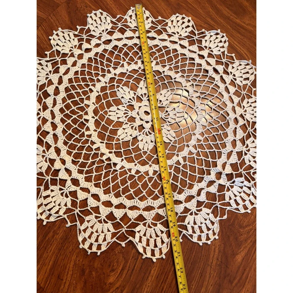 Vintage Handmade Crochet Doily Set 3pc Cream Lace Round Oval Farmhouse Victorian